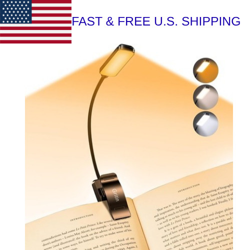 Gritin 9 LED Book Light Rechargeable Clip On 3 Colors Dimmable