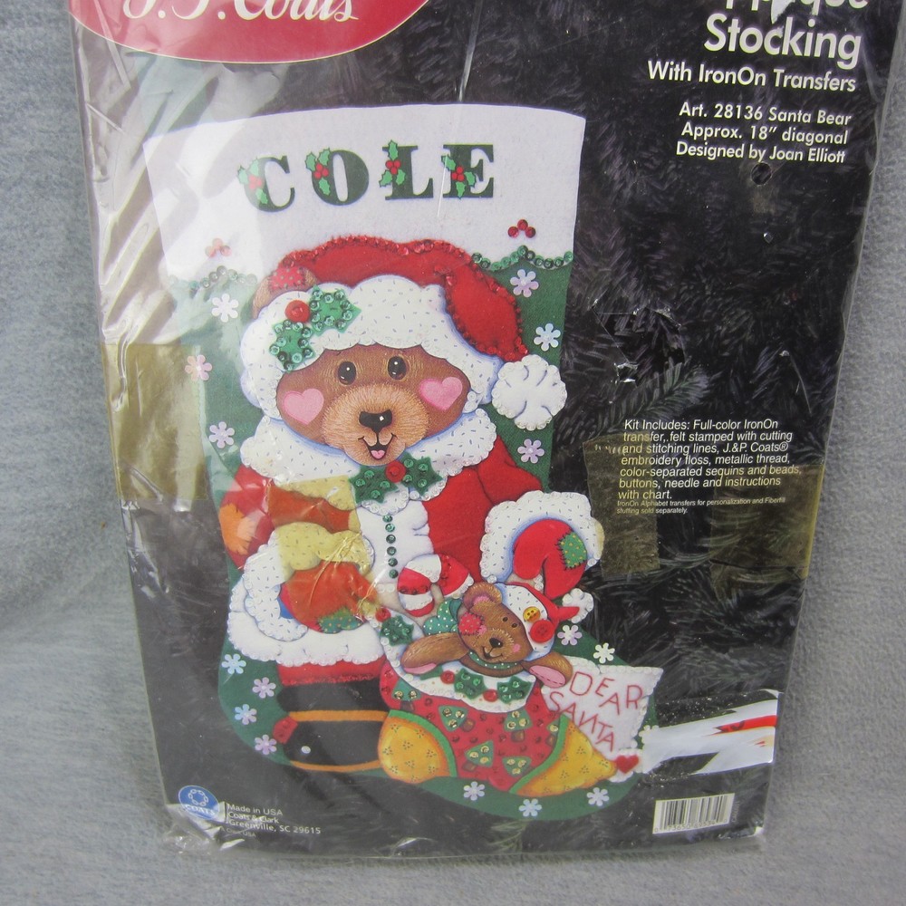 JP Coats Felt Applique Stocking SANTA BEAR