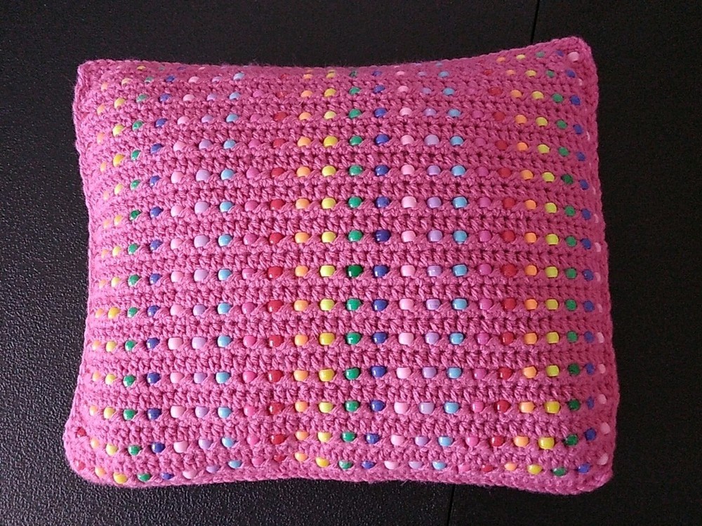 Crocheted Pony Bead Fidget Pillow 11 X 14