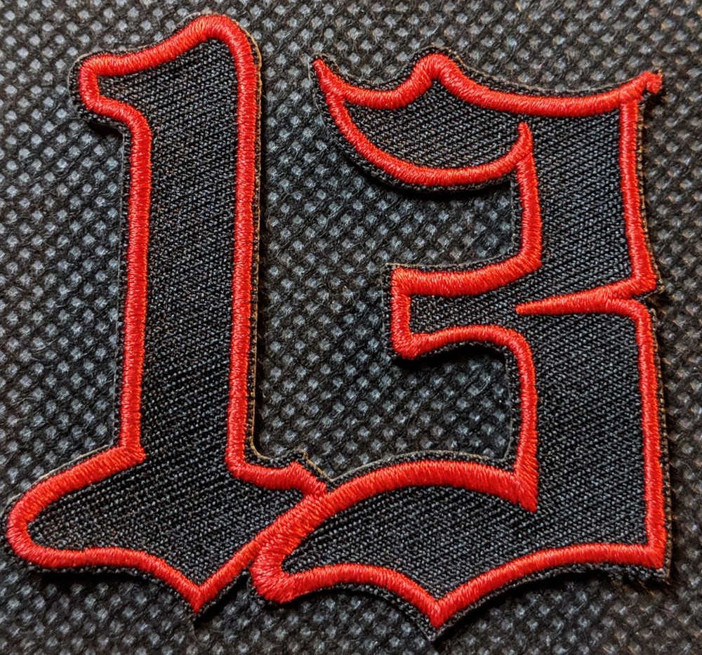 Number 13 Red on Black # 13 Patch Embroidered Biker Patch
