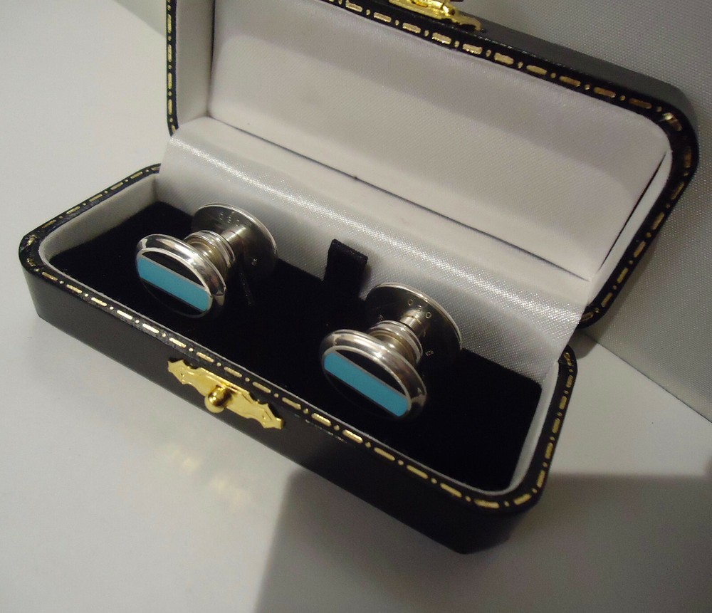 Dunhill Cufflinks - 925 Silver Limited Edition - 1995 - Silver/Blue/Black Enamel