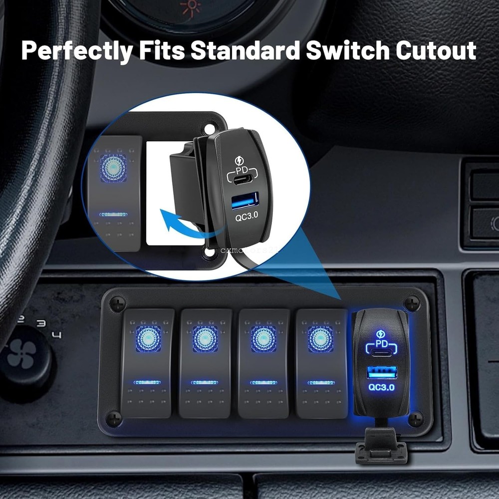 Rocker Switch Style USB Charger Fits for Rocker Switch Panel 4.2A PD Type C