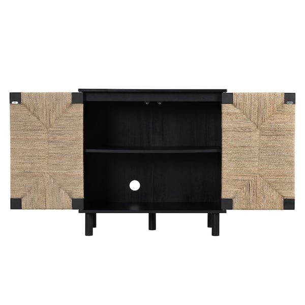 Nathan James Accent Cabinet Black Seagrass Doors Sideboard Storage Buffet