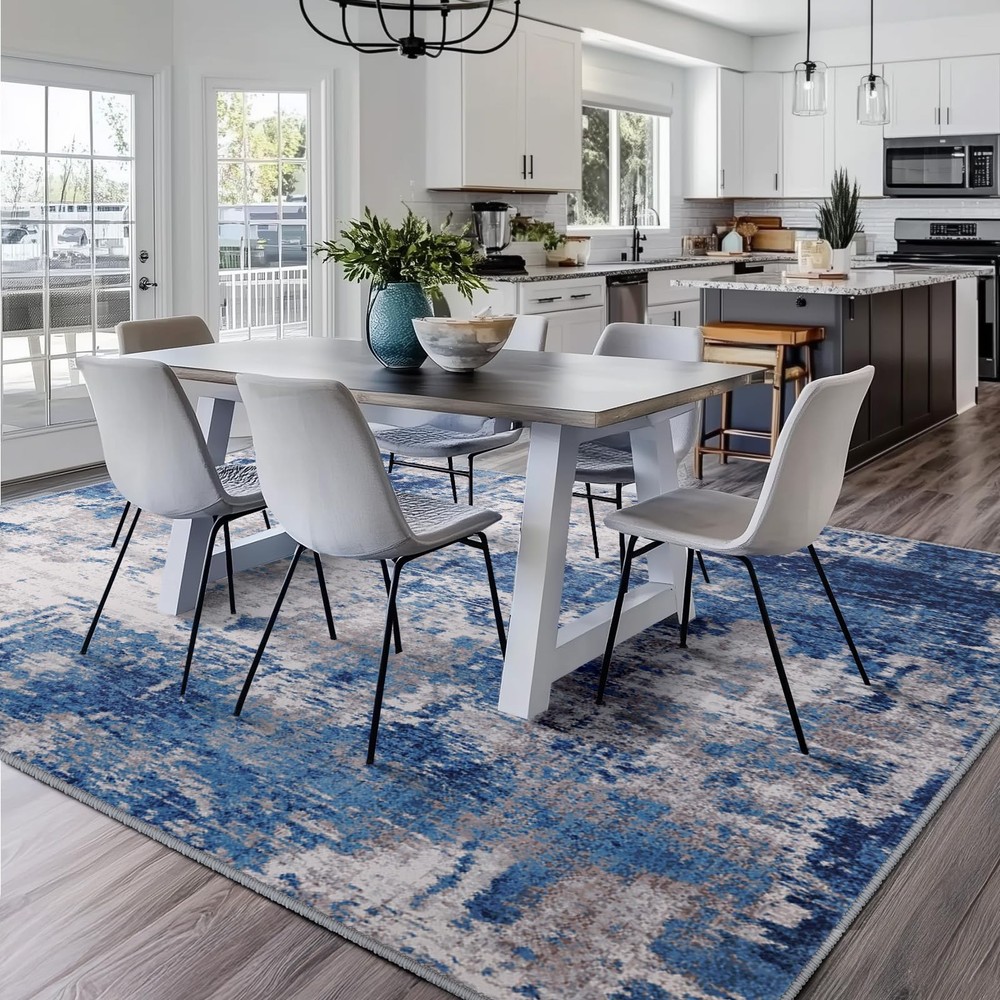 RELEANY Washable Area Rugs 5'x7' Non-Slip 5' x 7' (Rectangular), Blue/Gray