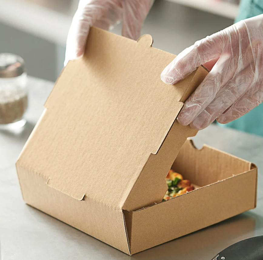 50/Case 7" x 7" x 2" Corrugated Plain Pizza Box Kraft Square Cafe Design
