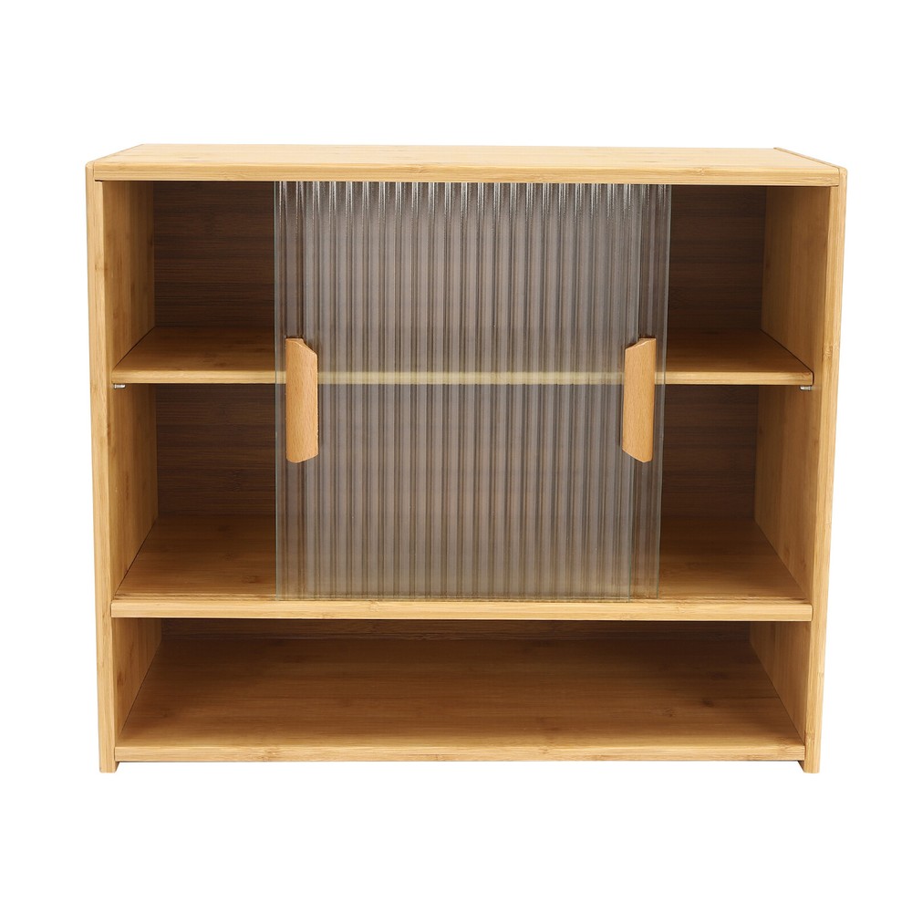 Kitchen Sideboard Bamboo Storage Cabinet with 2 Sliding Door Cupboard Sideboard