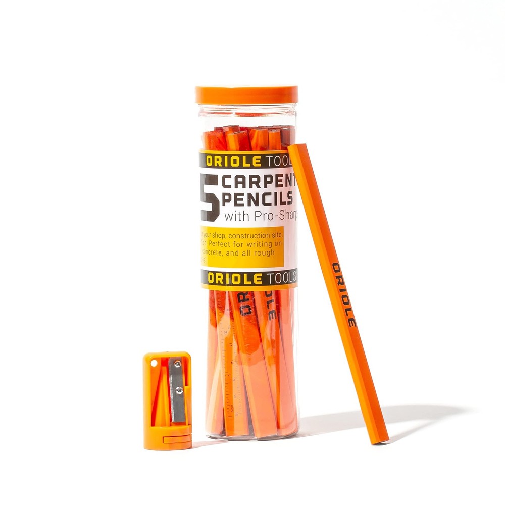Carpenter Pencils 15 Pack with Sharpener and Storage Container — Flat Cons