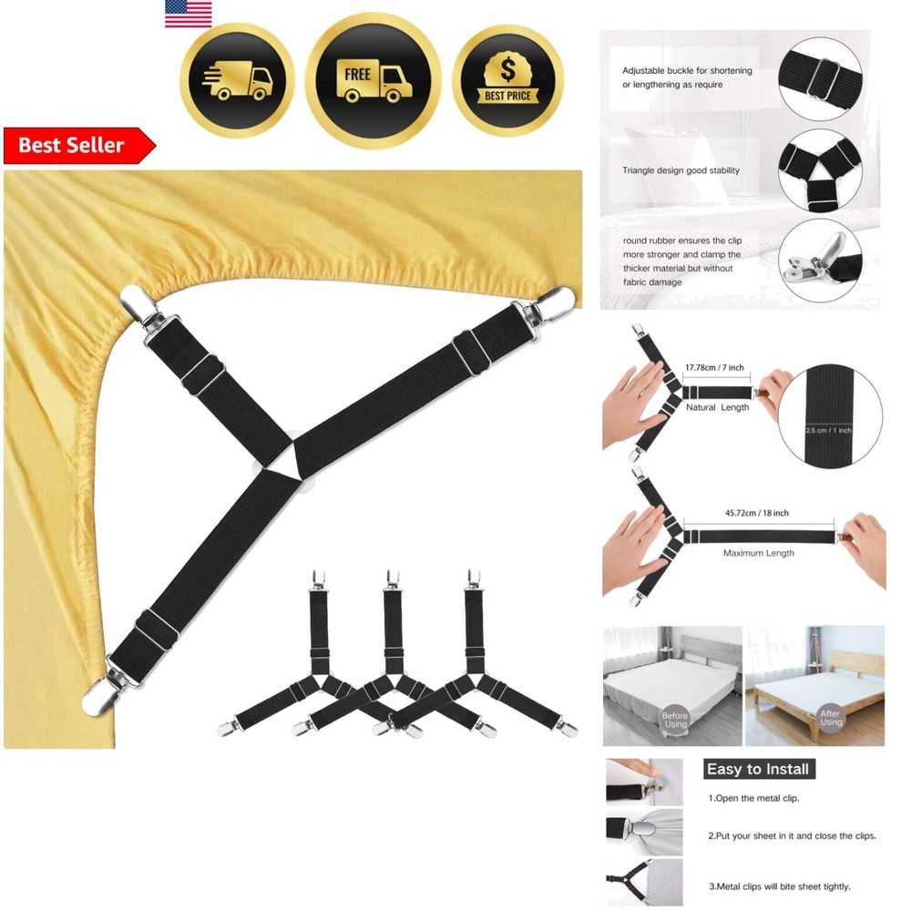 Bed Sheet Holders Straps Clips Fasteners Tightly Keep Sheets in Place 4 Pcs
