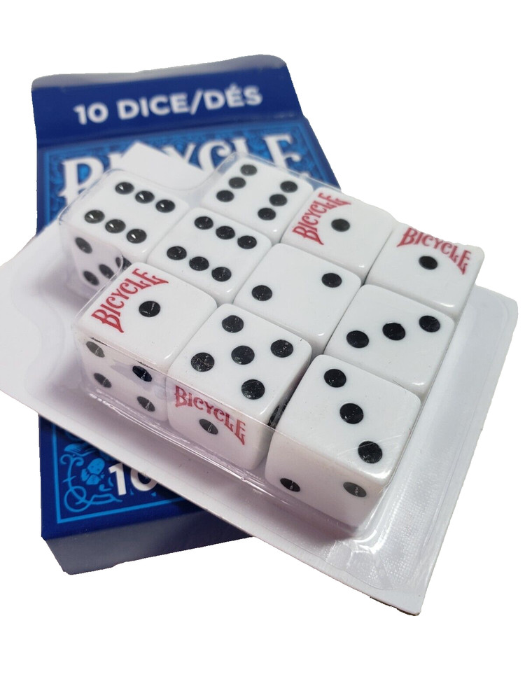 Bicycle 10 Dice Set White Black Pips Replacement Game Dice New