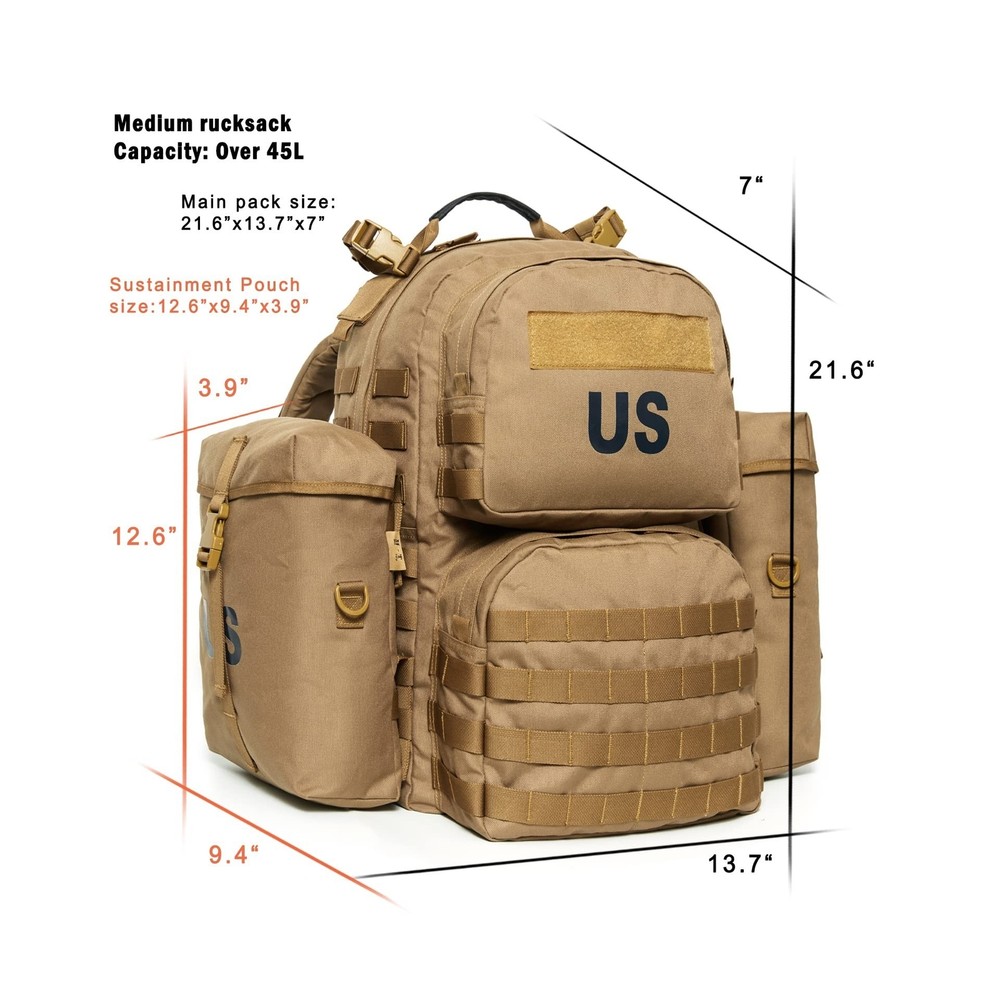 Military Backpack Army Rucksack for men, MOLLE 2 Medium Assault Pack with Ext...