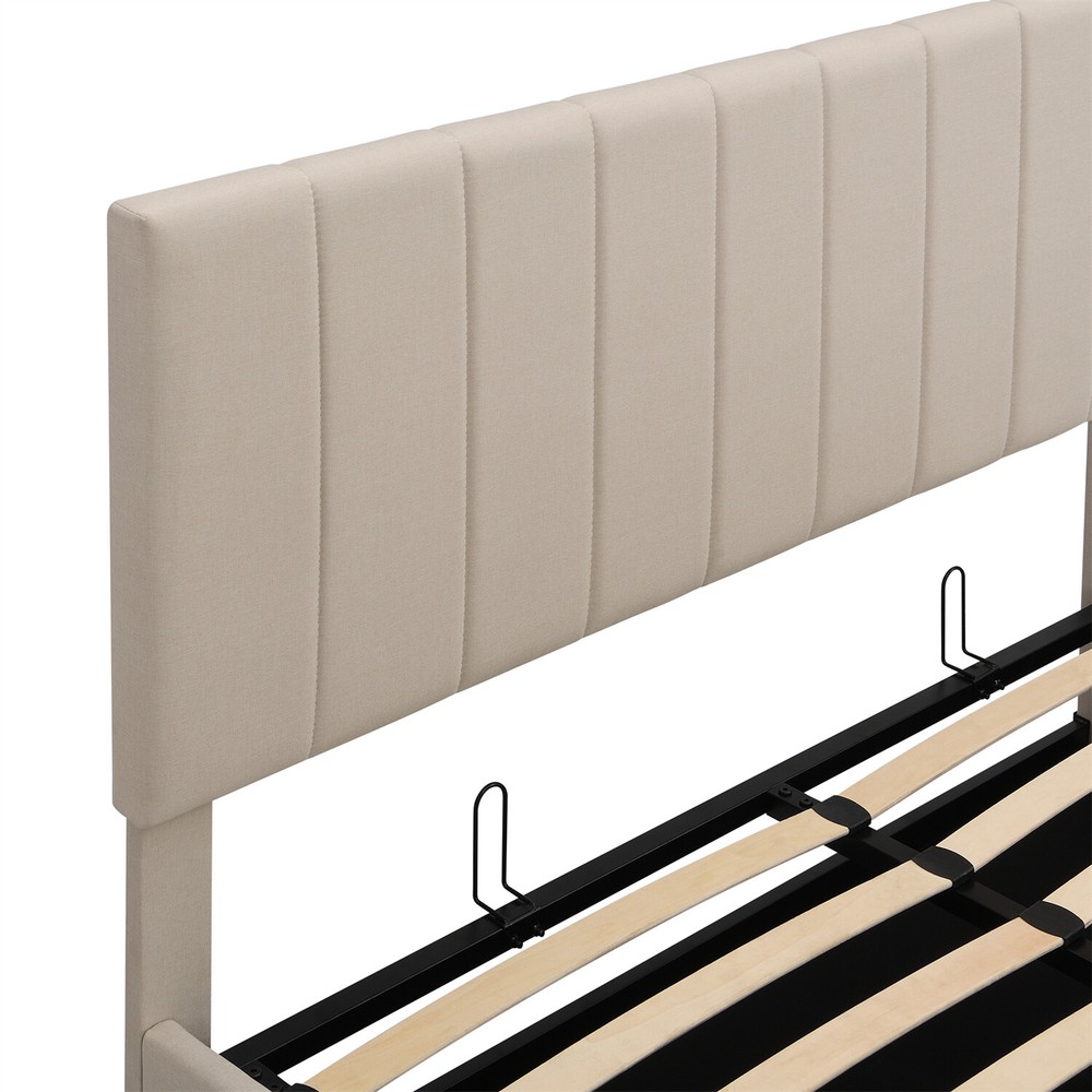 Queen Size Bed Frame Upholstered Platform Bed w/ Hydraulic Storage System