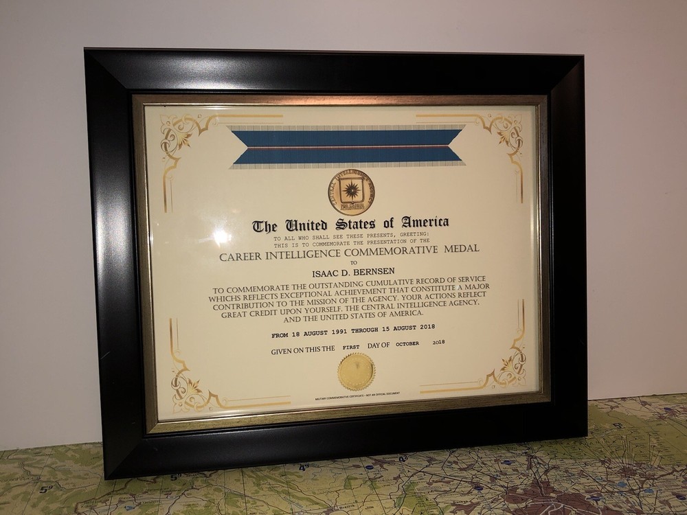 CIA - CAREER INTELLIGENCE COMMEMORATIVE MEDAL CERTIFICATE Type-1