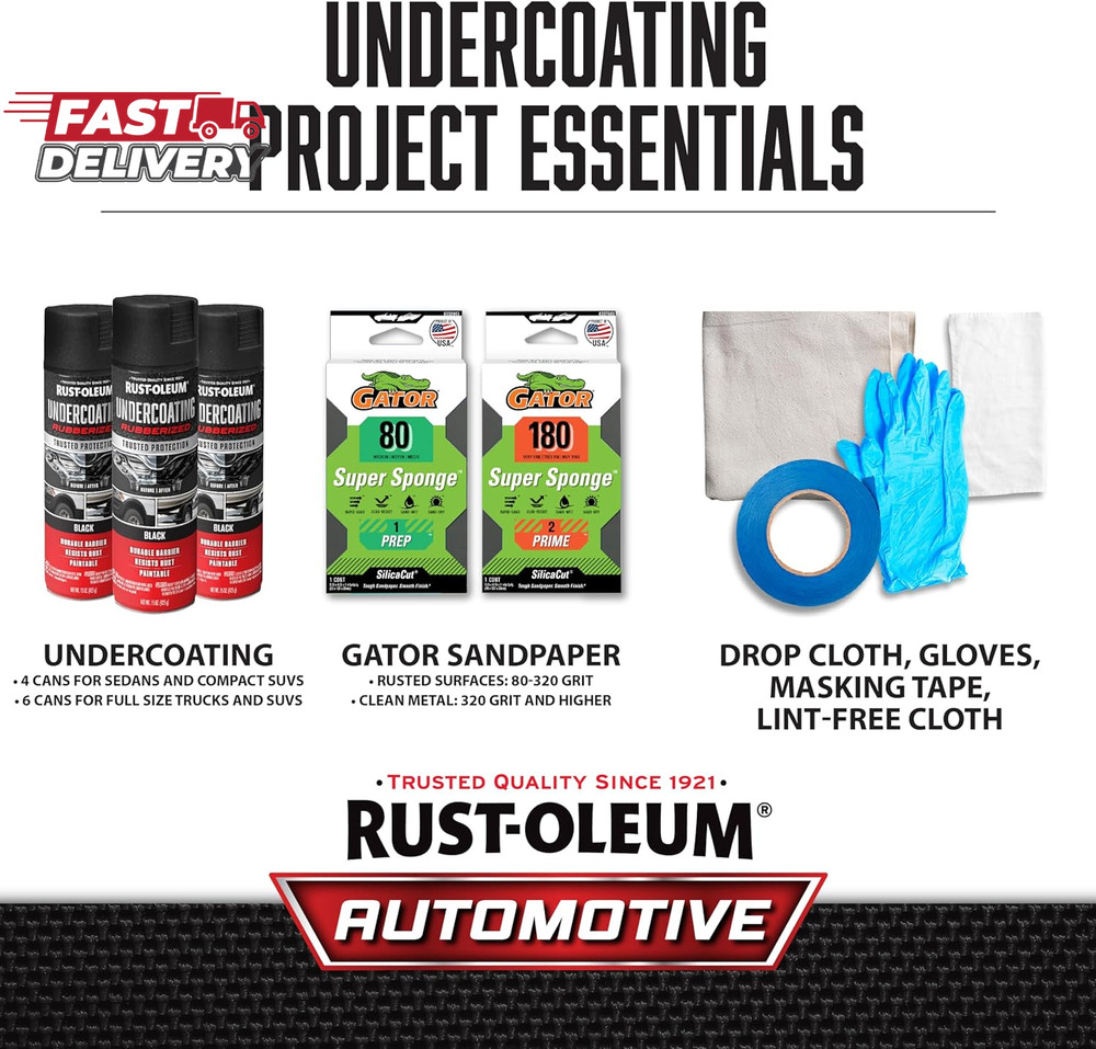 Rust-Oleum 248657-6PK Stops Rust Undercoating Spray, 15 Oz, Rubberized Black, 6