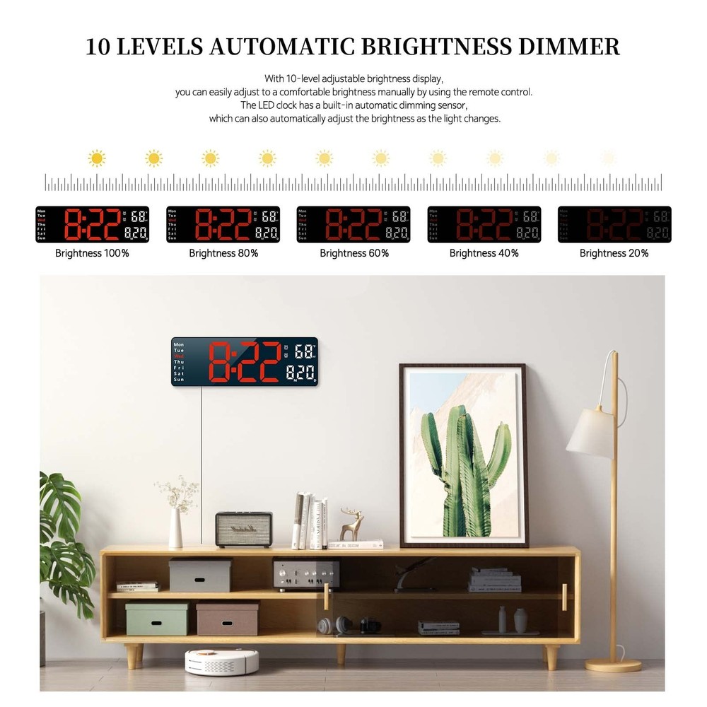 Large Digital Wall Alarm Clock with Remote Control Date Temperature Week