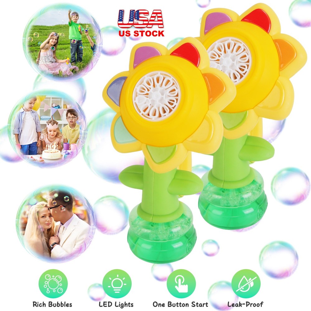 2Pcs Bubble Machines& Lights Dancing Sunflower Bubble Maker Rechargeable Maker