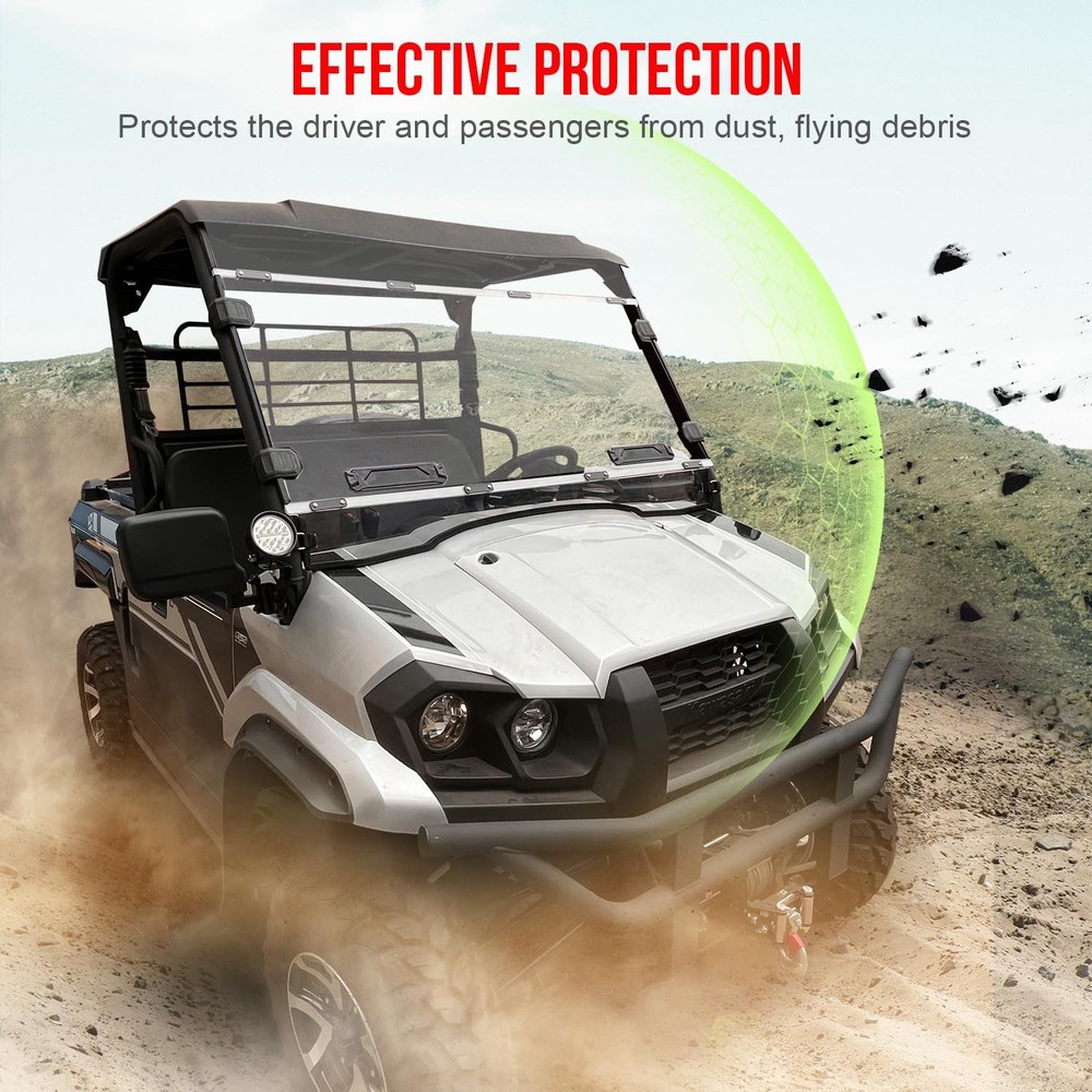 Front Windshield for Mule Pro-MX Hard Coated Vented Full Windshield Clear