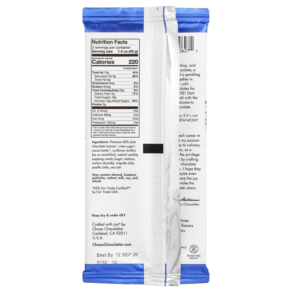 Dark Chocolate Bar, Firecracker™ Popping Candy, 2.8 oz (80 g)