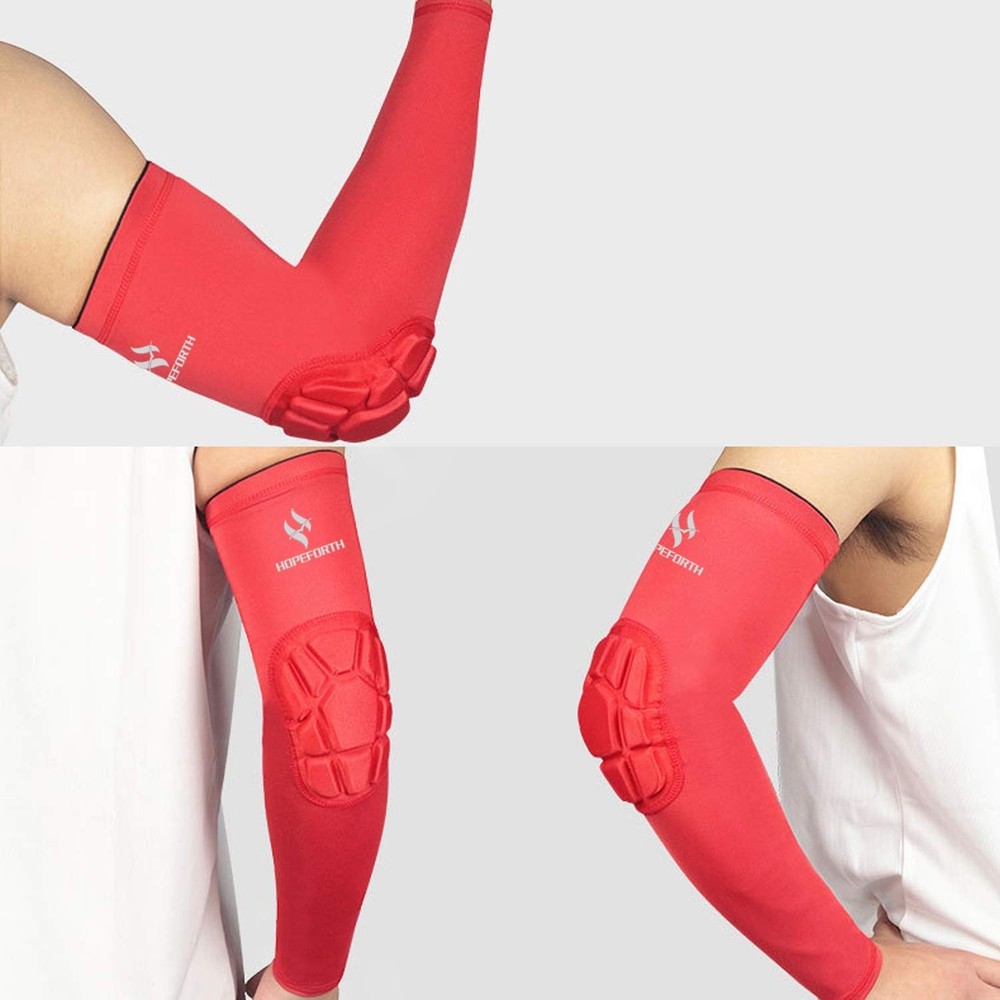2PCS Padded Elbow Sleeves Compression Arm Protective Support Red Elbow Pad