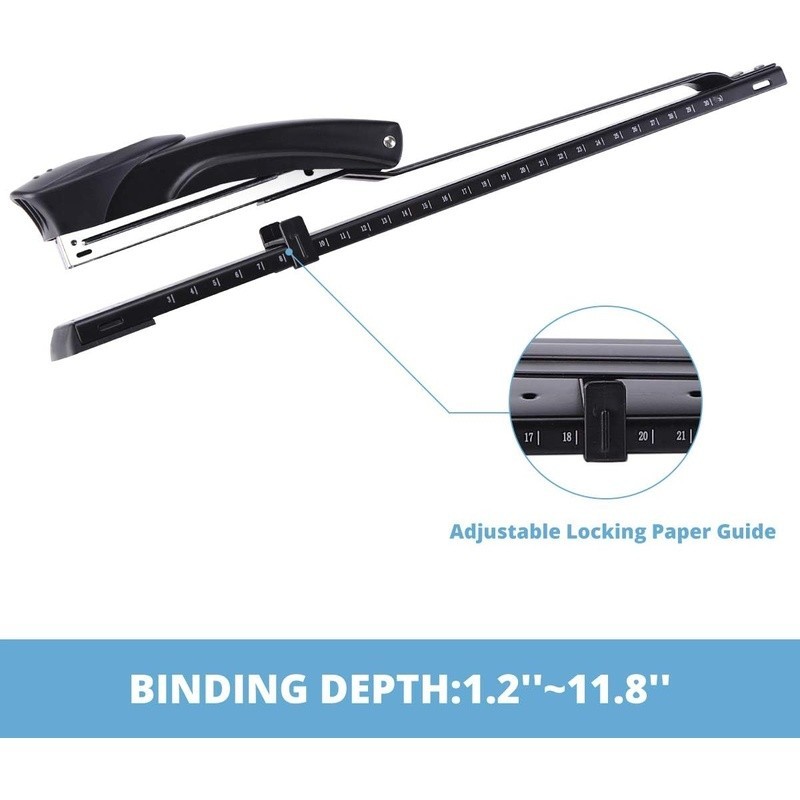 Long Arm Stapler Set 210 Sheet Capacity Adjustable Guide Anti Jam 2000 Staples