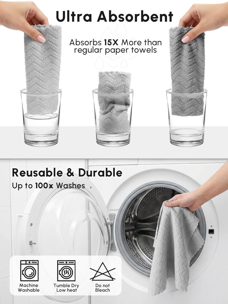 SOOWASH Microfiber Cleaning Cloths Roll, 75 Pack Tear 75 pack, Grey Ripple