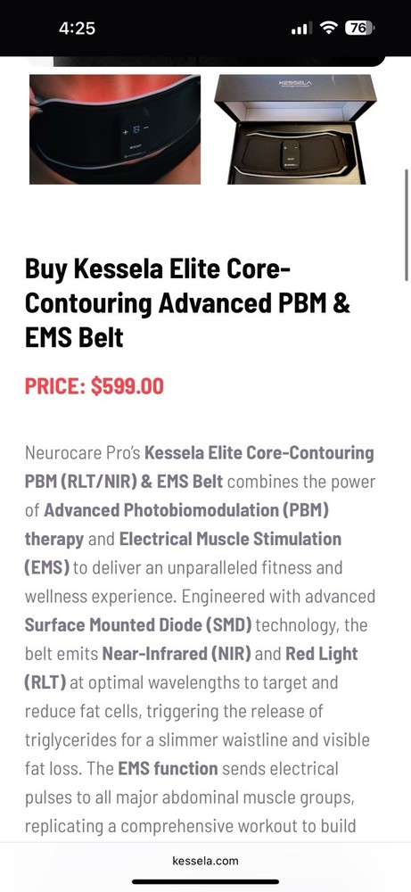 Kessela Elite Core-Contouring Advanced PBM & EMS Belt - Used - Tested & Working!
