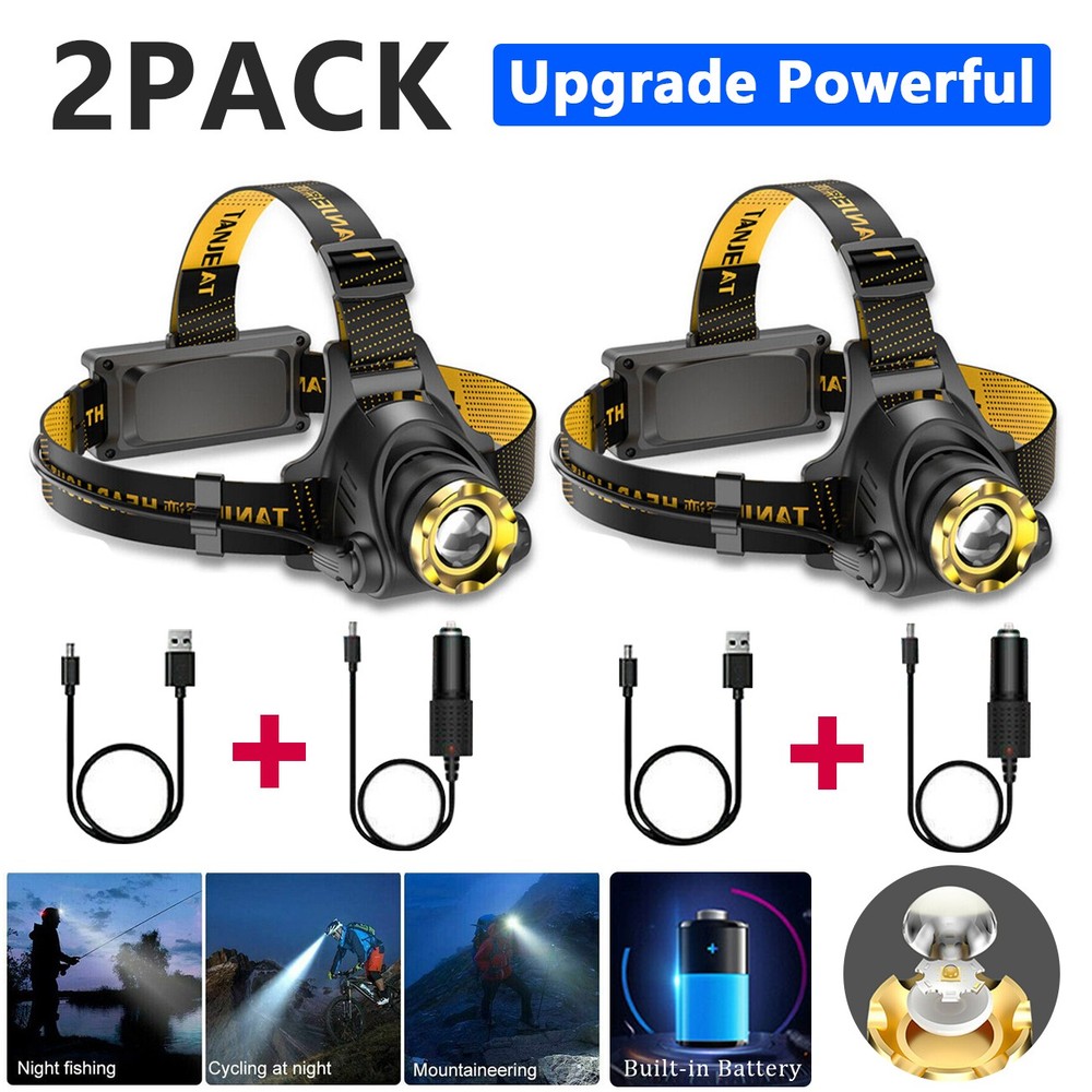 2x Powerful LED Headlamp USB Rechargeable Headlight Flashlight Head Torch 3 Mode