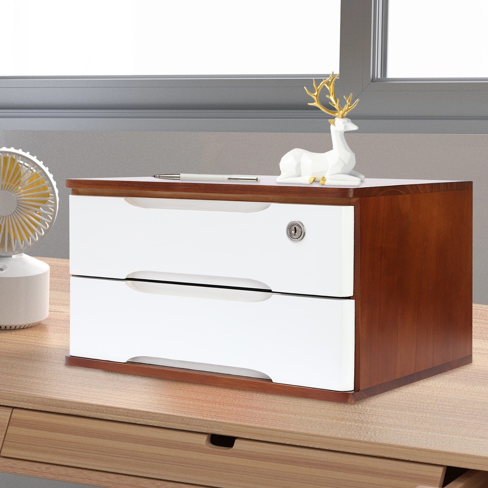 Wooden Desktop Storage Box, Desk Organizer, Desktop Storage Box with Lockable
