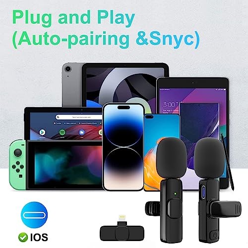 2 Pack Wireless Lavalier Microphone for iPhone, Professional Lapel Lightning