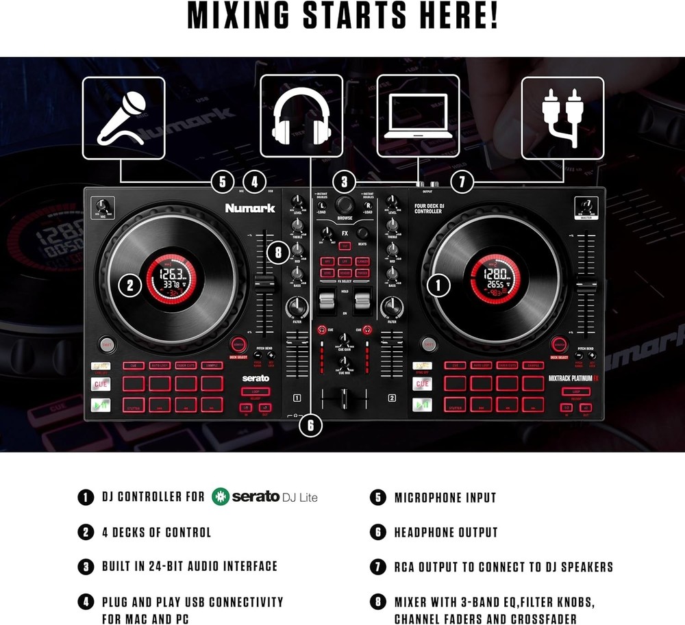 High-Resolution DJ Controller with Touch Jog Wheels and Instant Loop Controls