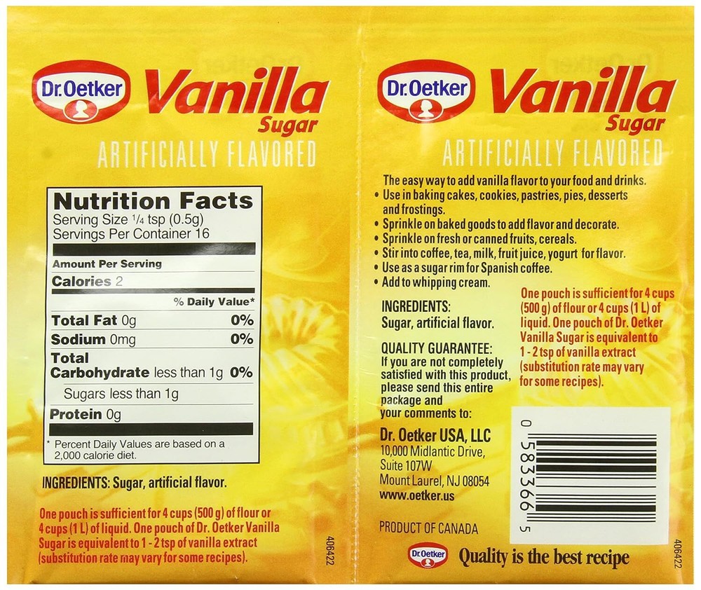 Dr. Oetker Vanilla Sugar, .32 oz., 12 Count