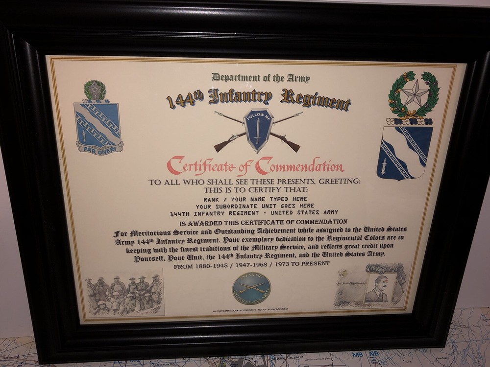 144TH INFANTRY REGIMENT / COMMEMORATIVE - CERTIFICATE OF COMMENDATION