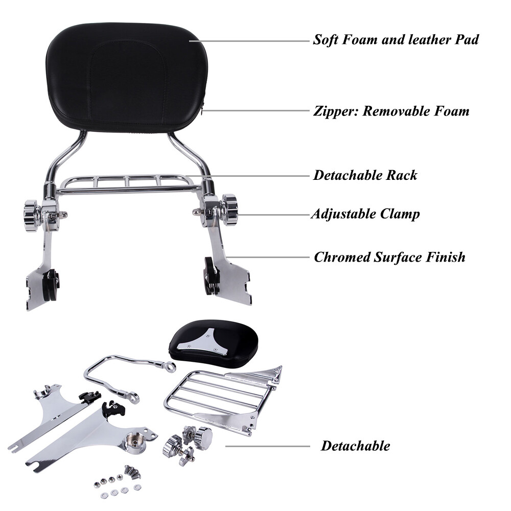 For 02-05 Harley Dyna Super Glide FXD / Custom Passenger Backrest Sissy Bar Rack