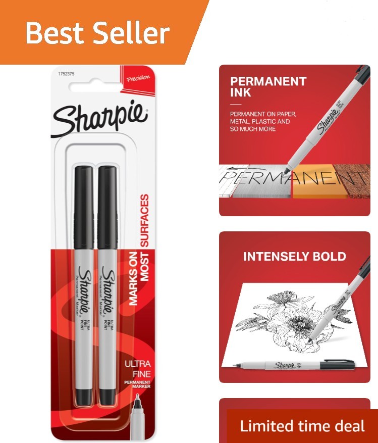 Vibrant Black Ultra Fine Point Permanent Markers - 2 Count for Creative Projects