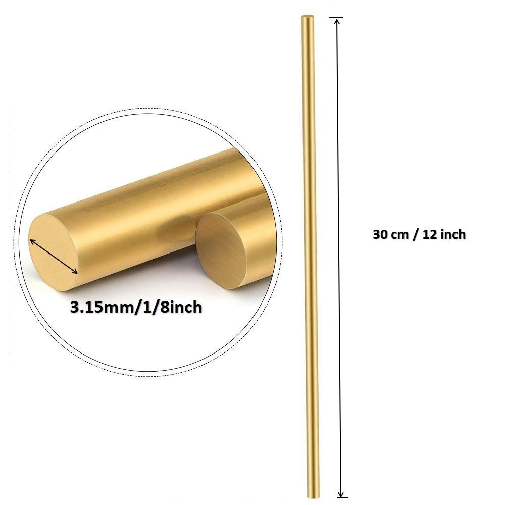 Solid Brass Rods Set - 8 Pcs 12 Inch, 1/8 Inch Diameter for Elegant Projects