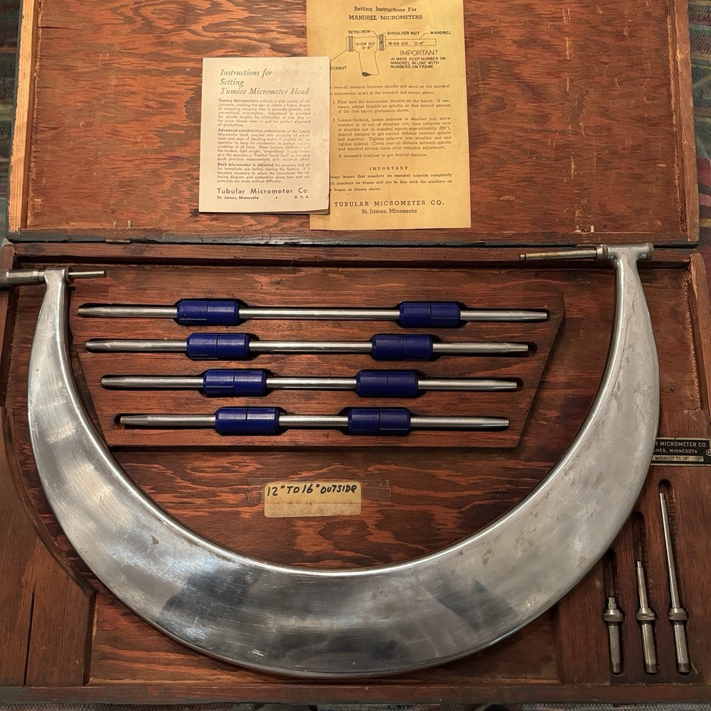 TUBULAR MICROMETER CO. Interchangeable Anvil 12-16” OUTSIDE MICROMETER Complete