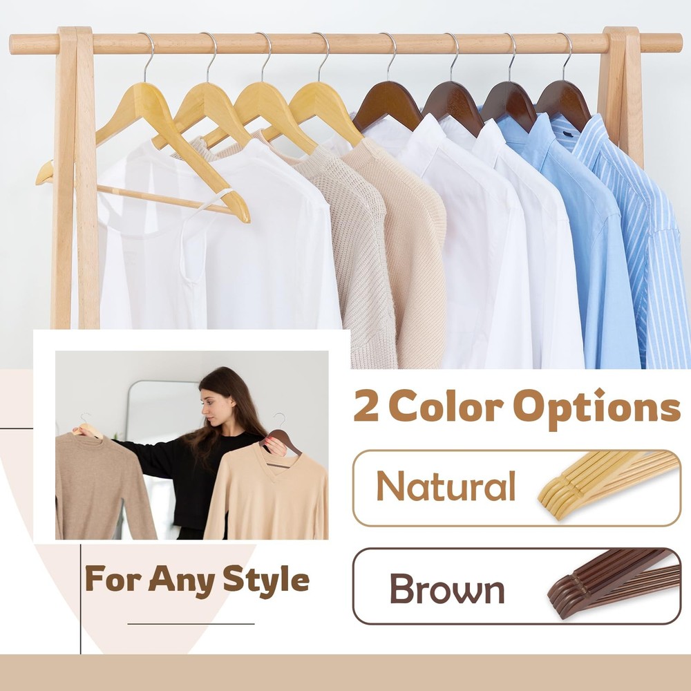 Solid Wood Clothes Hangers Smooth Finish 20 Pack