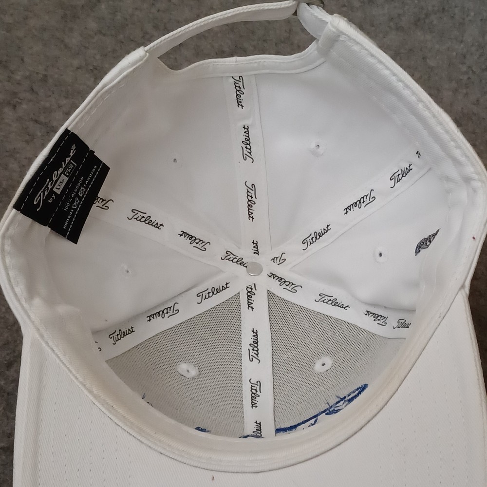 Titleist Hat Mens White Adjustable Blue Script Embroidered Logo Golf Cap