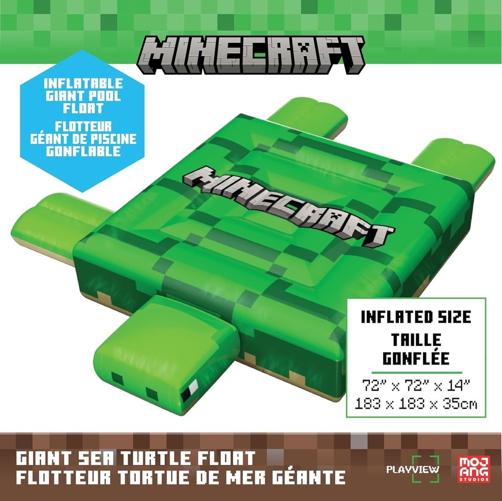 Minecraft Ride-On Turtle Pool Raft Float - Dive into Beach Biome Fun, Oversized