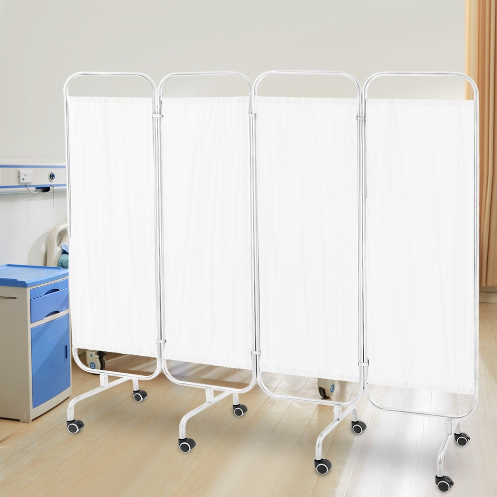 4 Panel Room Divider Rolling Folding Privacy Partition Screens Separation White