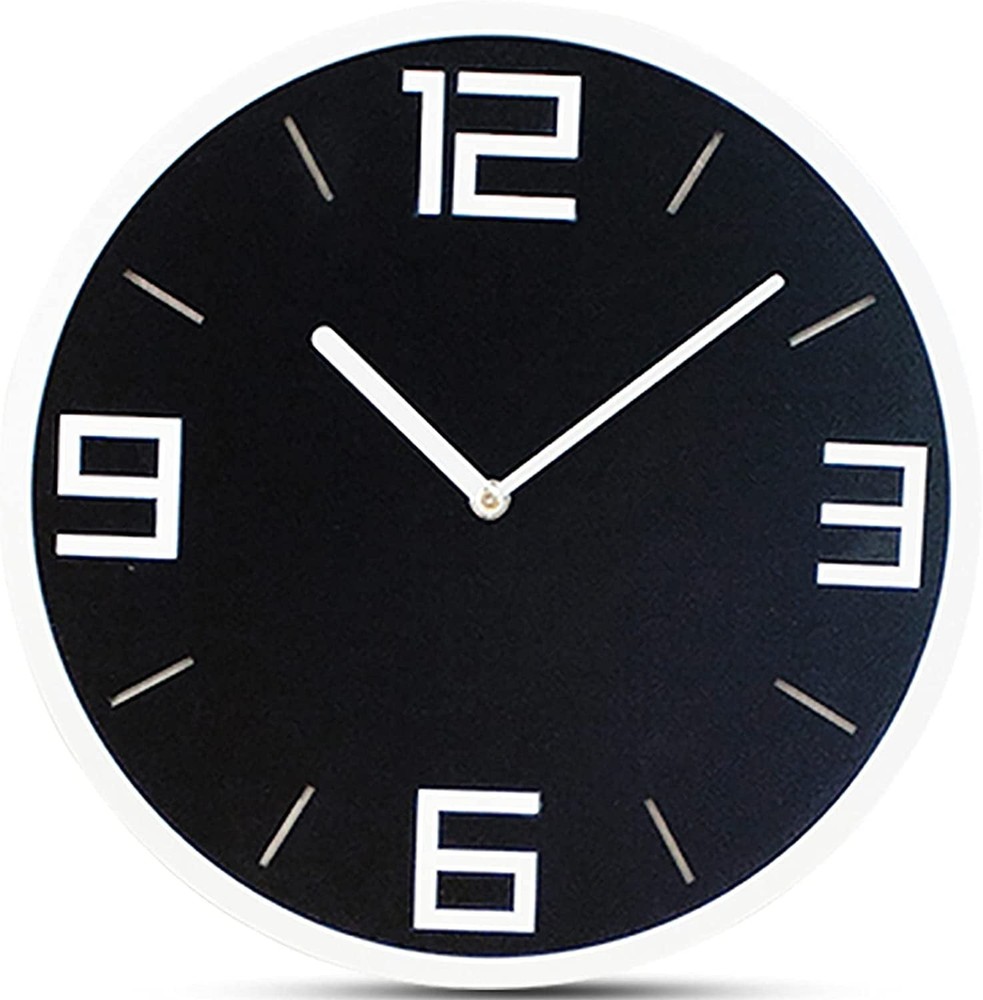 Modern Minimalist Classic White on Black Wall Clock