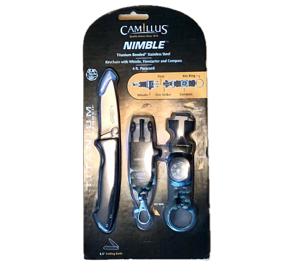 Camillus Nimble 6.5" Survival Knife Set Keychain Whistle Compass Firestarter