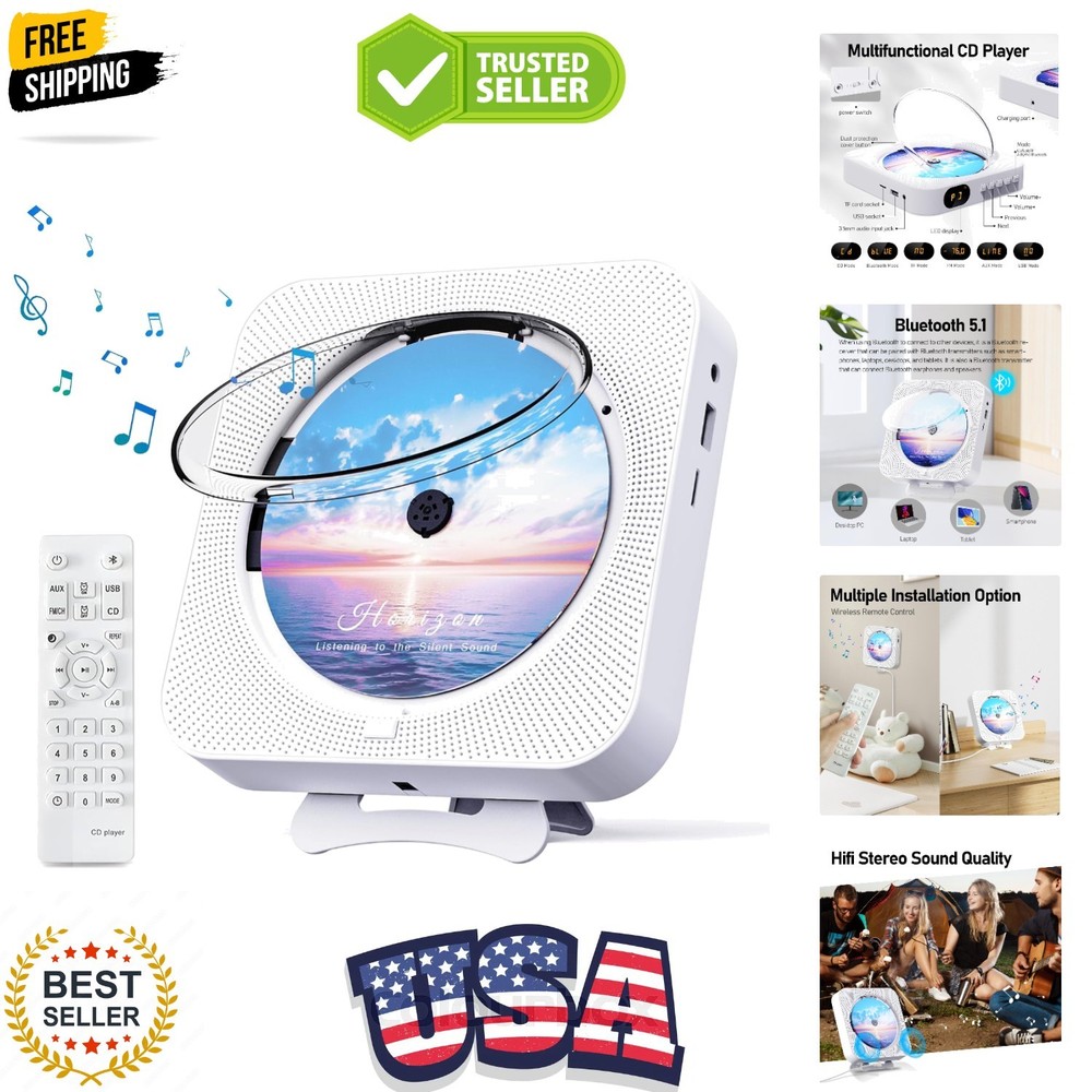 Bluetooth Portable Home CD Music Player with Remote Control, Timer, Built-in ...