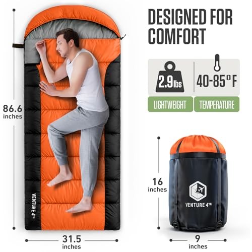 Backpacking Sleeping Bag – XXL, Double Single Orange/Black Summer Sleeping Bag