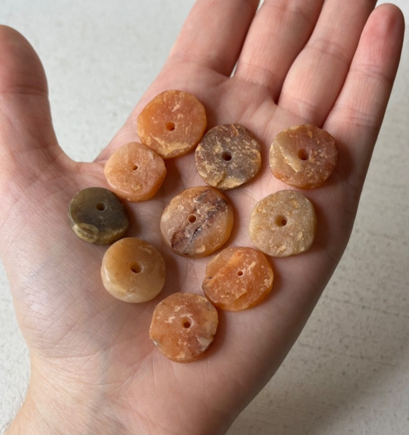 10 PCS Small Ancient Neolithic Stone Disc Beads Carnelian Agate