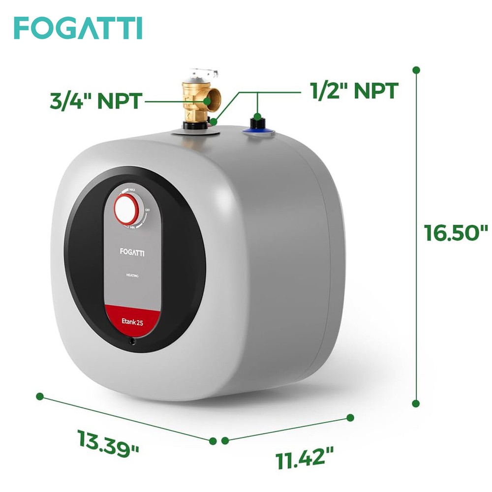【90% NEW】2.5/4/8 Gallon FOGATTI Electric Mini Tank Hot Water Heater 1440W Boiler