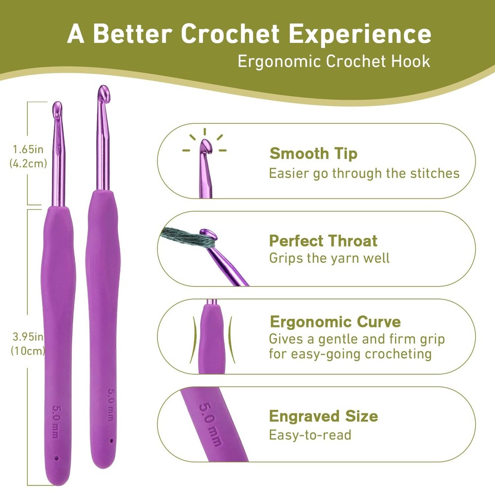 Ergonomic Crochet Hook 5mm Supers Smooth for Beginners Arthritic Hands