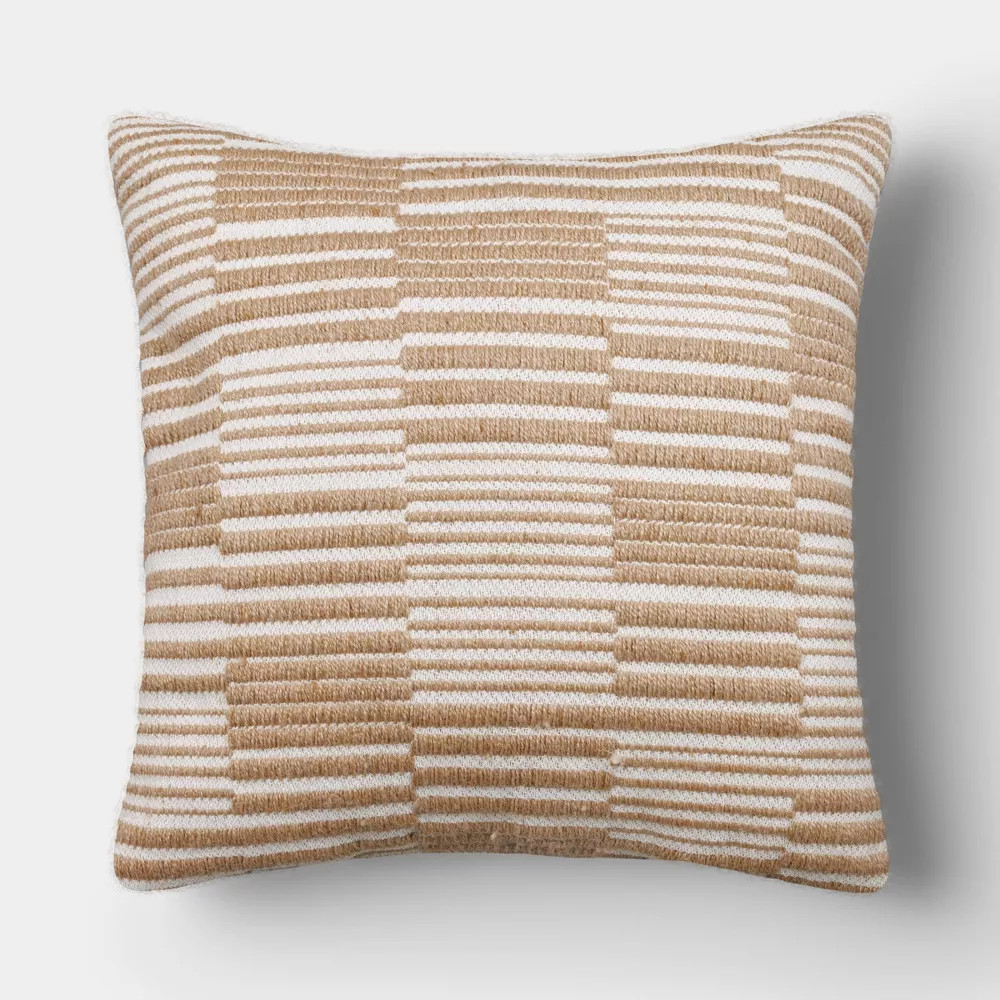 20"x20" Blocked Stripe Woven Pillow Tan/Ivory - Threshold