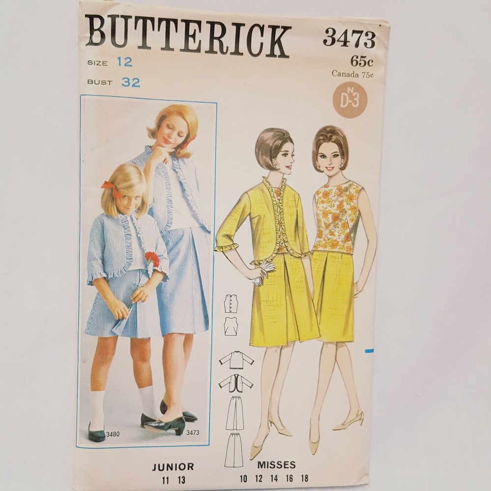 Jacket Skirt Blouse Pattern Misses Size 12 Butterick 3473 VTG  UnCut Bust 32"