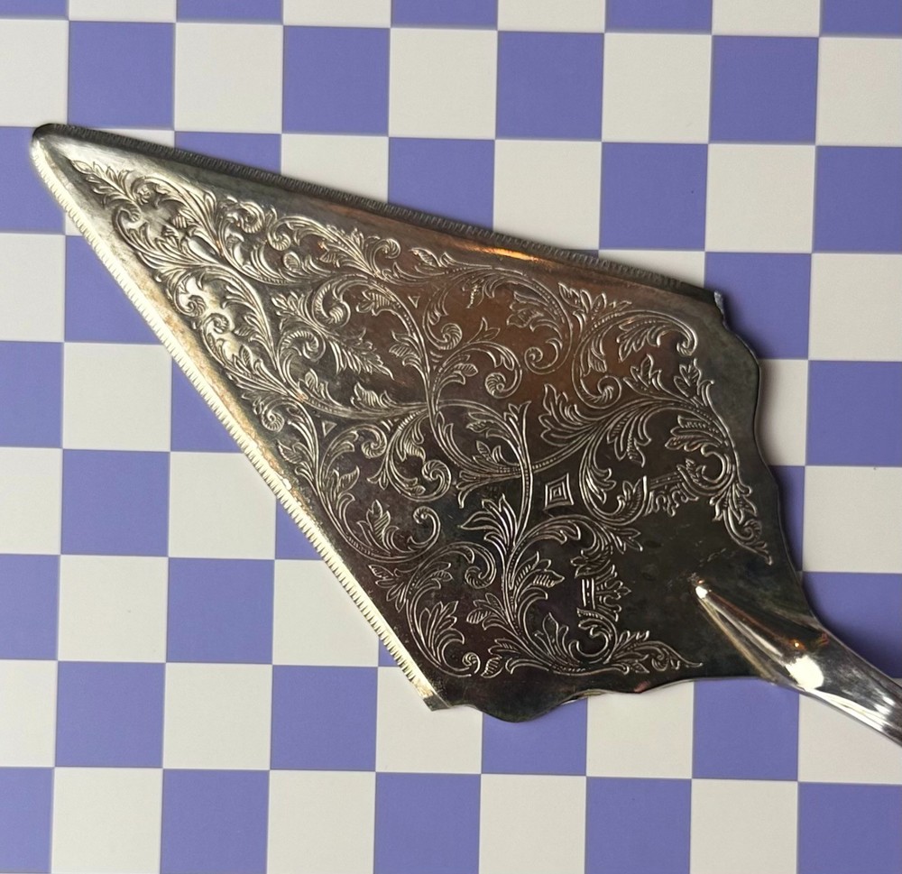 Treasure Masters CAKE SERVER floral handle silver plate 12" Italy