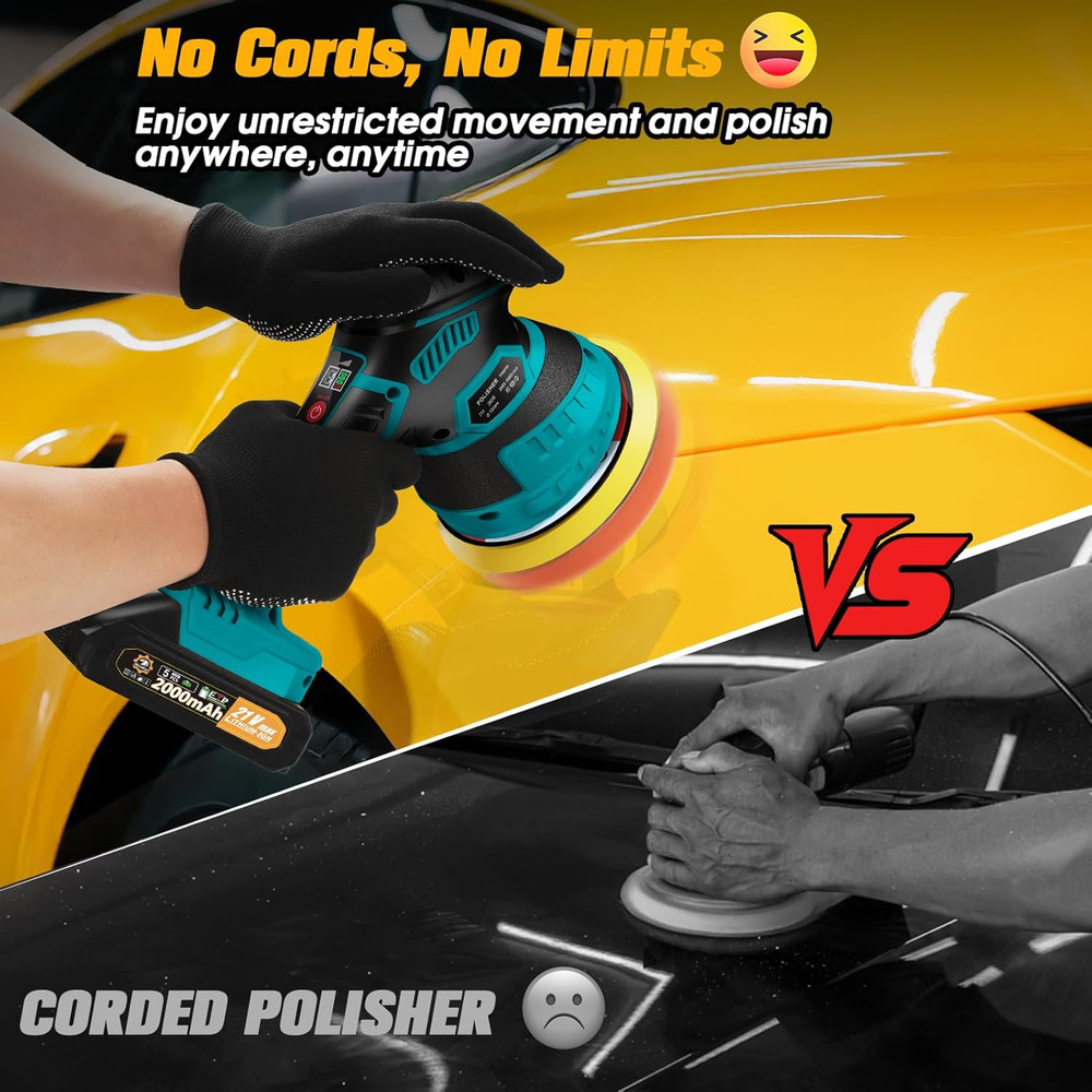 Cordless Car Buffer Polisher Kit [2X 2000Mah 21V Batteries & 18 PCS Attachments]